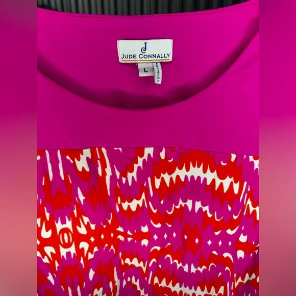 Women’s Jude Connally Pink Orange Geometric Sleeveless Midi Dress Designer Large - Picture 3 of 4